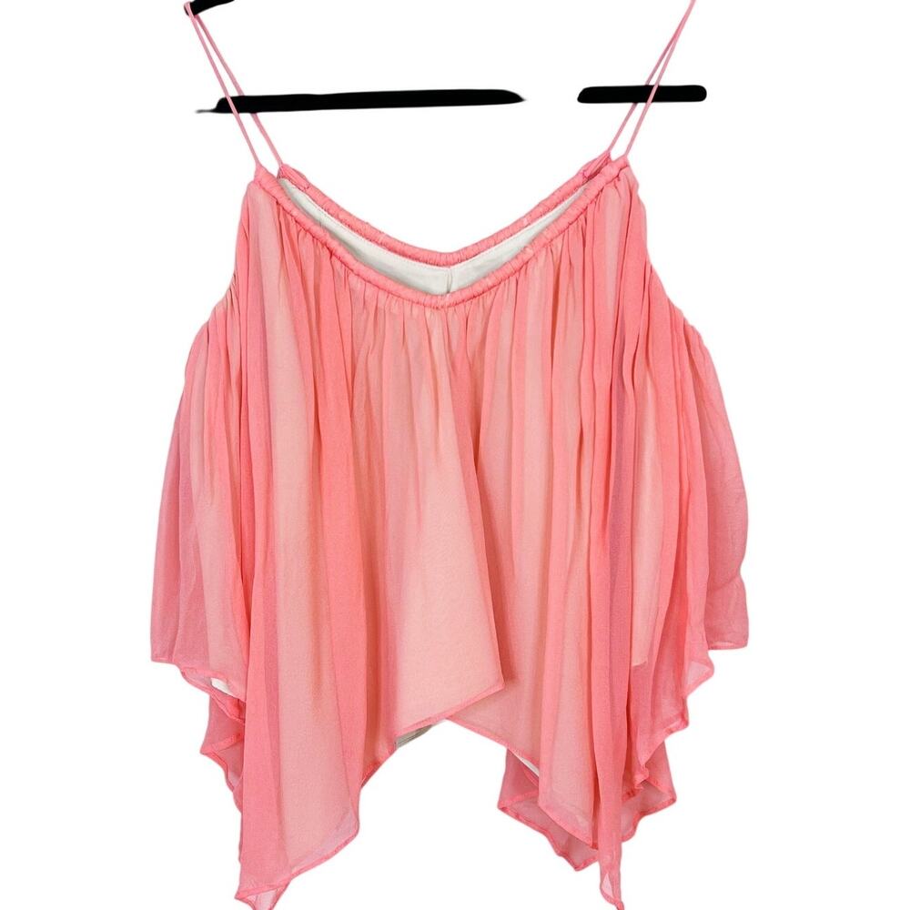 Elizabeth and James Silk Layered Tank Top XSmall XS Pink Cream Asymmetric Hem